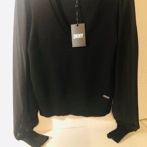 NWT Sexy Casual black cotton sweater with sheer sleeves by DKNY - size xs